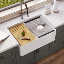 Online Designer Nursery DV-1K0257 Deervalley 30" L X 20" W Single Basin Workstation Farmhouse Kitchen Sink With Sink Grid, Cutting Board And Dish-Drying Rack