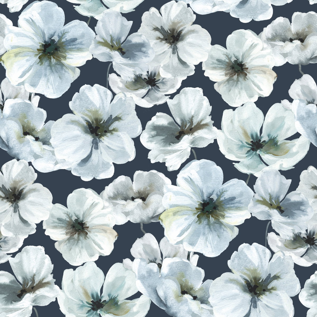 Hawthorn Blossom Navy Peel & Stick Wallpaper, by York Wall, 18'10.8" length x 1'6" width x 0.02" depth