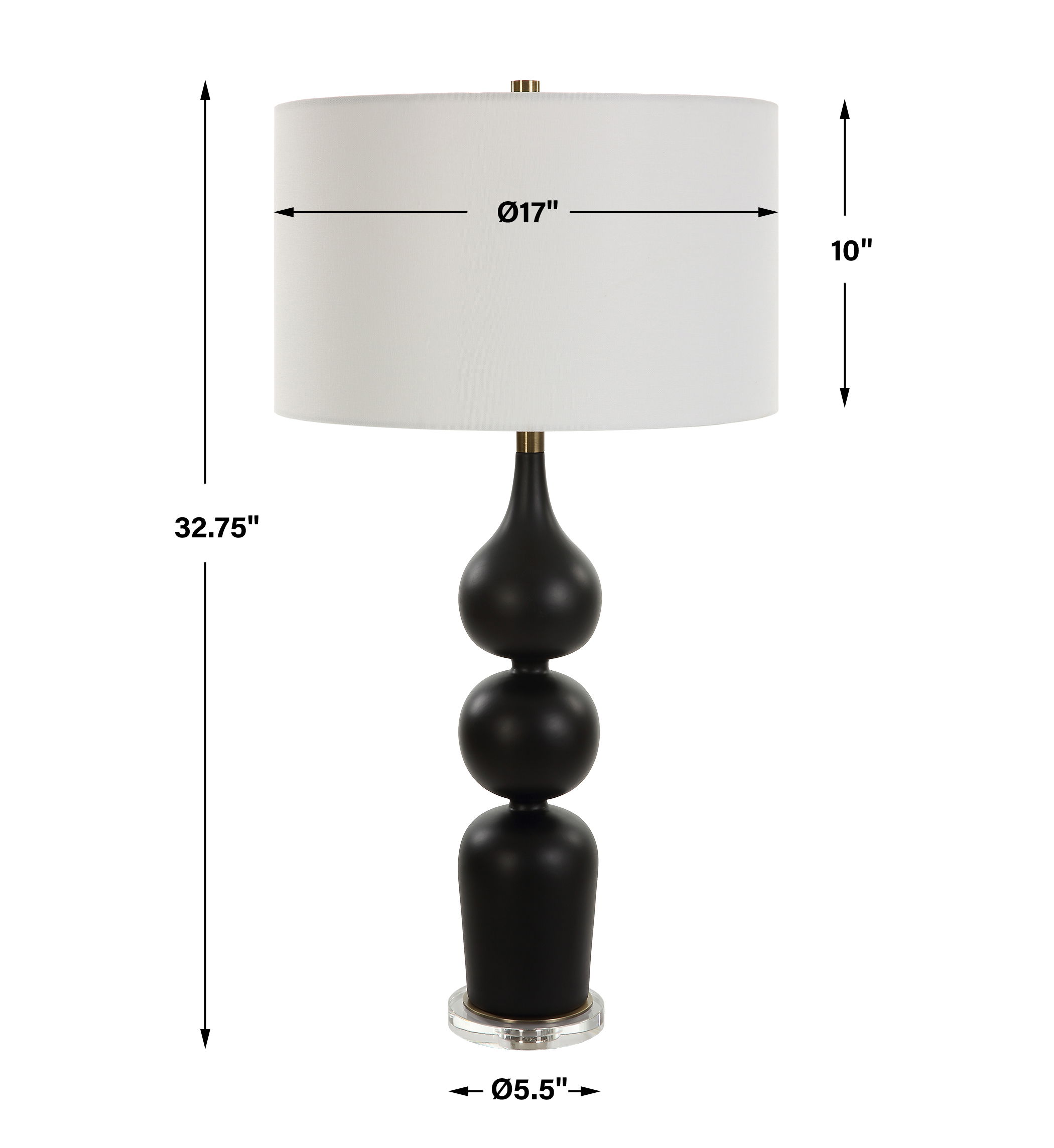 Caviar Black Table Lamp, by Uttermost, 17" width x 32.75" height x 17" depth View 3