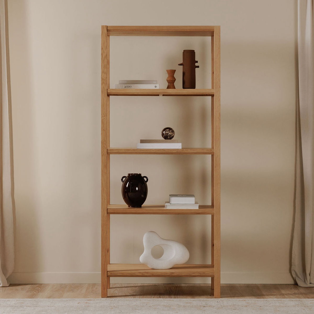 Nolan Bookcase Natural, Shelving & Bookcase by Moe's Home, 35" width x 80" height x 17.5" depth View 4