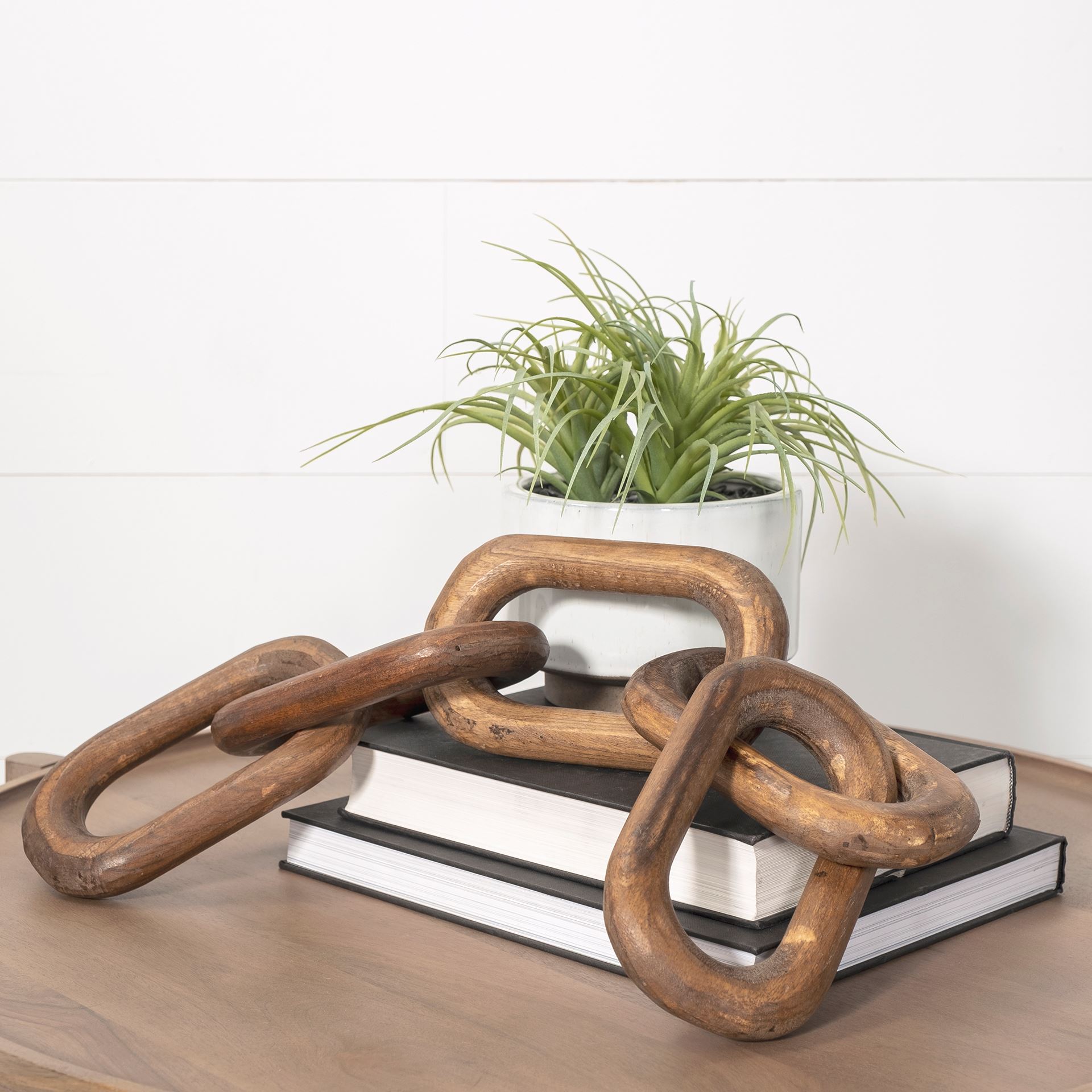Alix 29L x 5W Brown Wooden Hand-Made 5 Link Chain, Decorative Object by Mercana, 29" length x 5" width x 5" height View 5