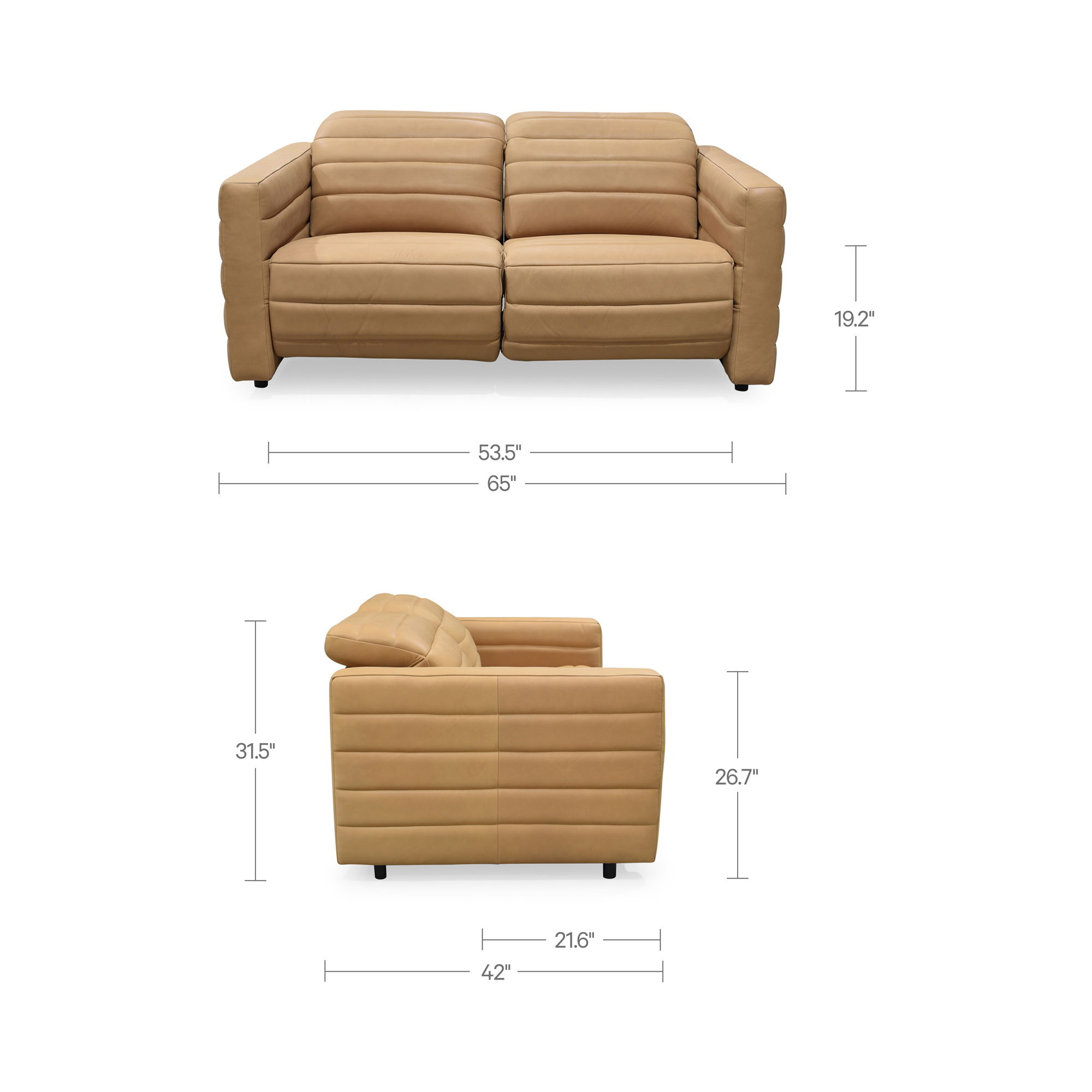 Juno Power Recliner Sofa Tan Leather, Sofas & Sectional by Moe's Home, 65" width x 31.5" height x 42" depth View 8