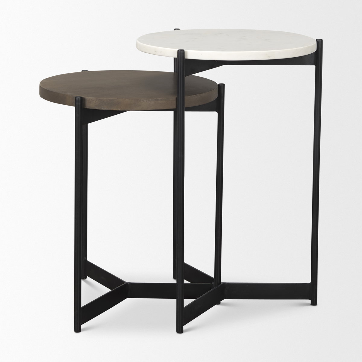 Larkin Marble & Dark Brown Wood Tabletop Nesting End/Side Tables, Side & End Table by Mercana, 16" length x 16" width x 24" height View 4