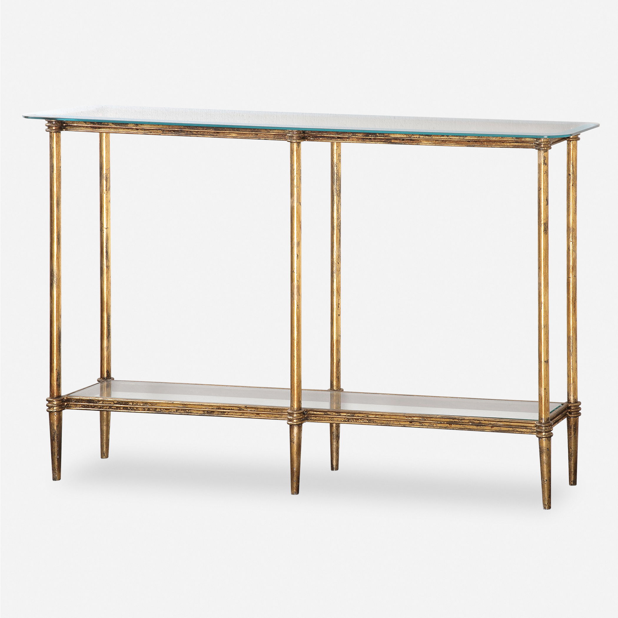 Elenio Glass Console Table, Furniture by Uttermost, 54" width x 32.37" height x 12" depth View 1