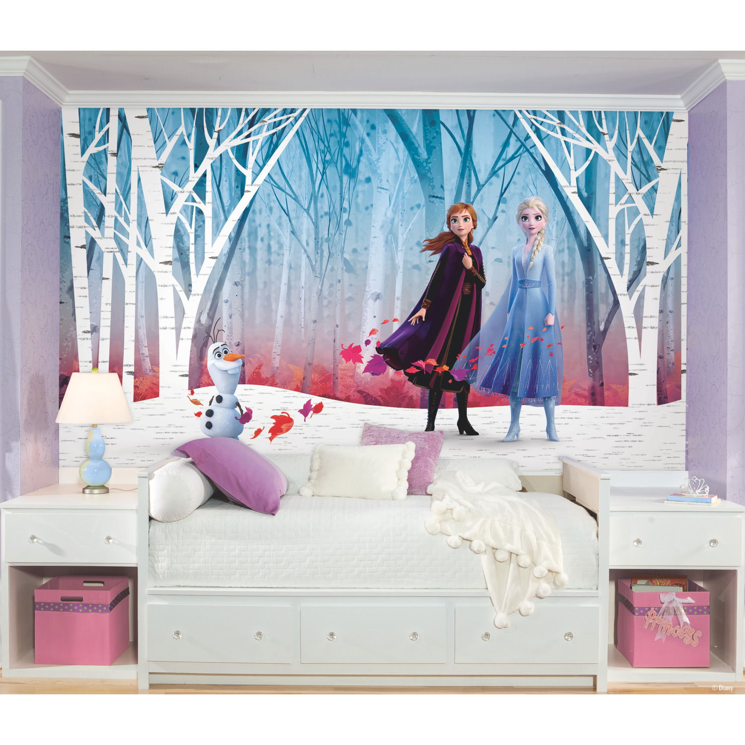 Frozen Woodland Tree Blue Peel & Stick Wall Mural large image 