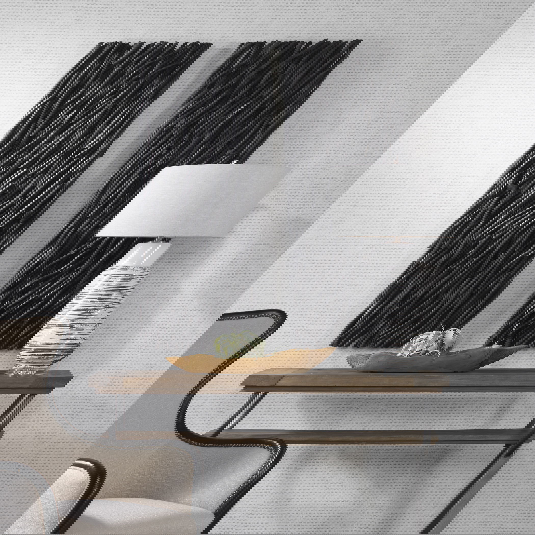 Gathered Teak Black Wood Wall Decor, Sculptural Wall Art by Uttermost, 19" width x 49" height x 3.5" depth View 5