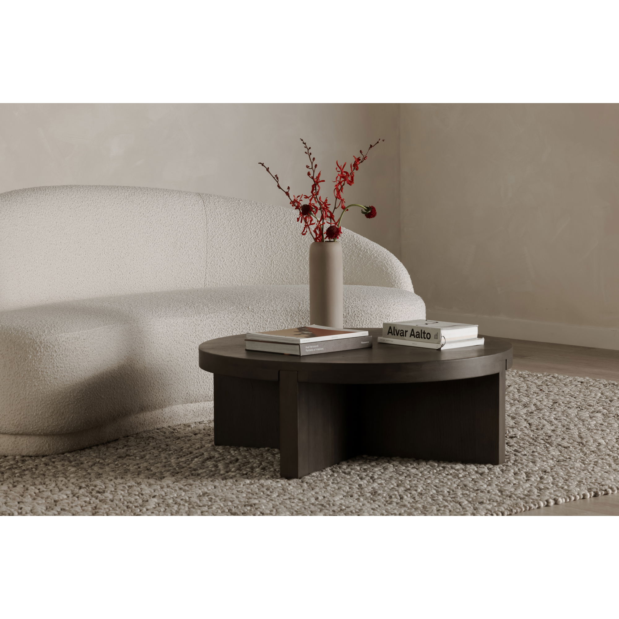 Folke Round Coffee Table Dark Brown, by Moe's Home, 38" width x 13.38" height x 38" depth View 7