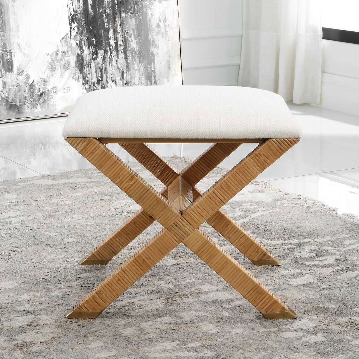 St. Tropez Rattan Small Bench, Furniture by Uttermost, 19.5" width x 18.75" height x 15.75" depth View 4