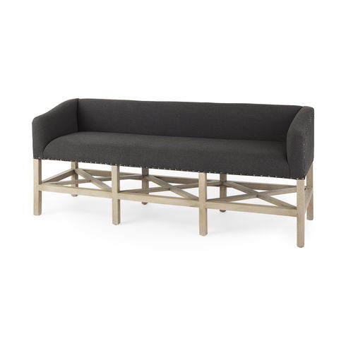 Bergen  Dark Gray Fabric with Light Brown Wooden Base Accent Bench