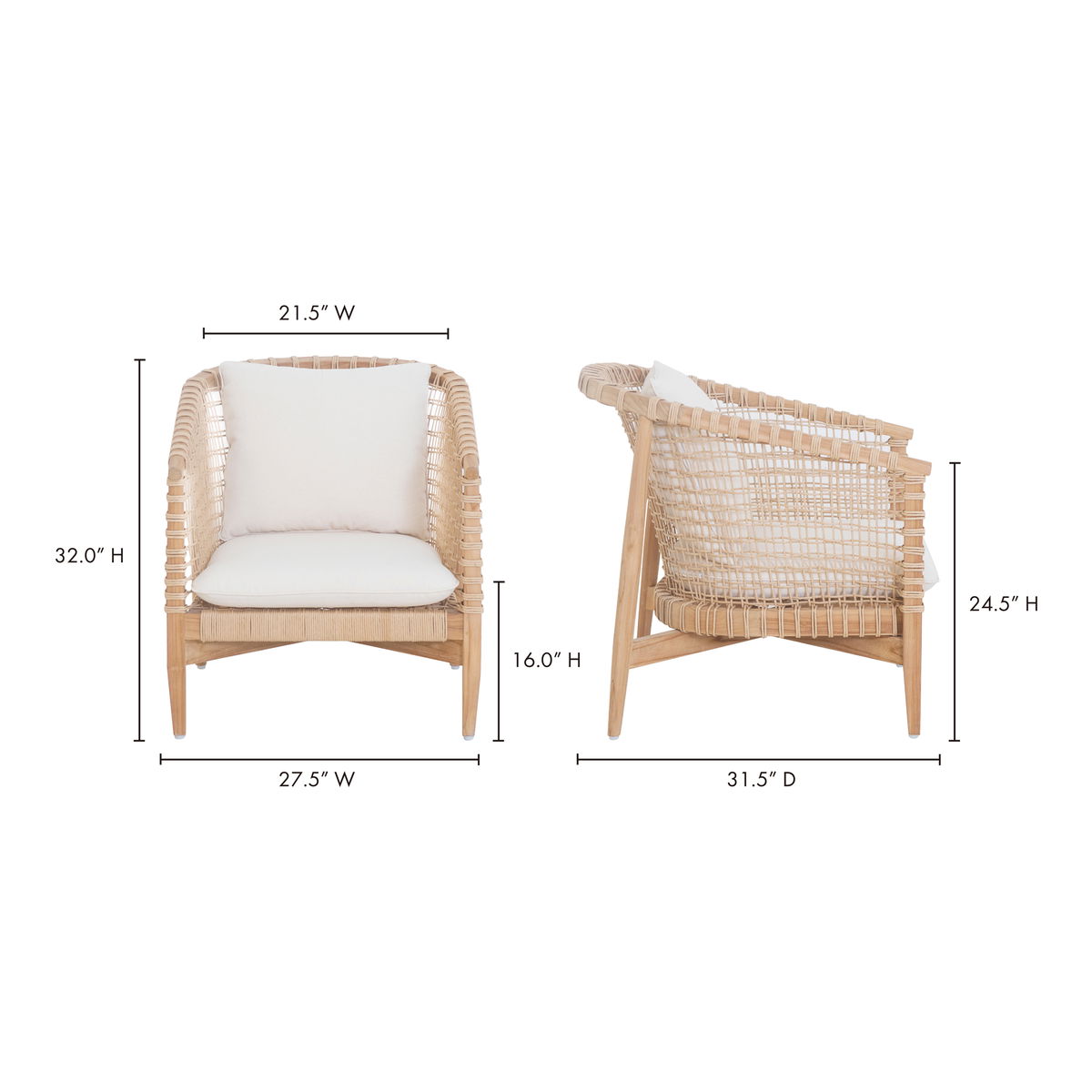 Kuna Outdoor Lounge Chair White, Outdoor Chair by Moe's Home, 2'3.5" width x 2'8" height x 2'6" depth View 9
