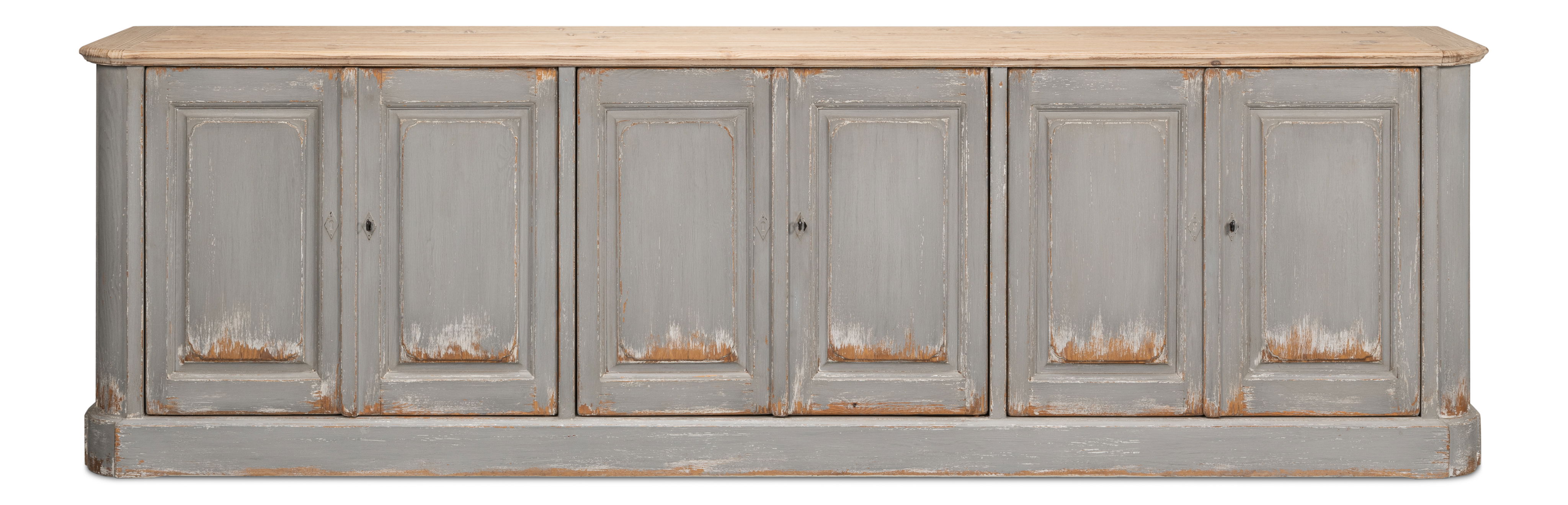 Karlsson Antique Swedish Grey Sideboard, Cabinets & Sideboard by Sarreid, 119" length x 20" width x 36" height View 2