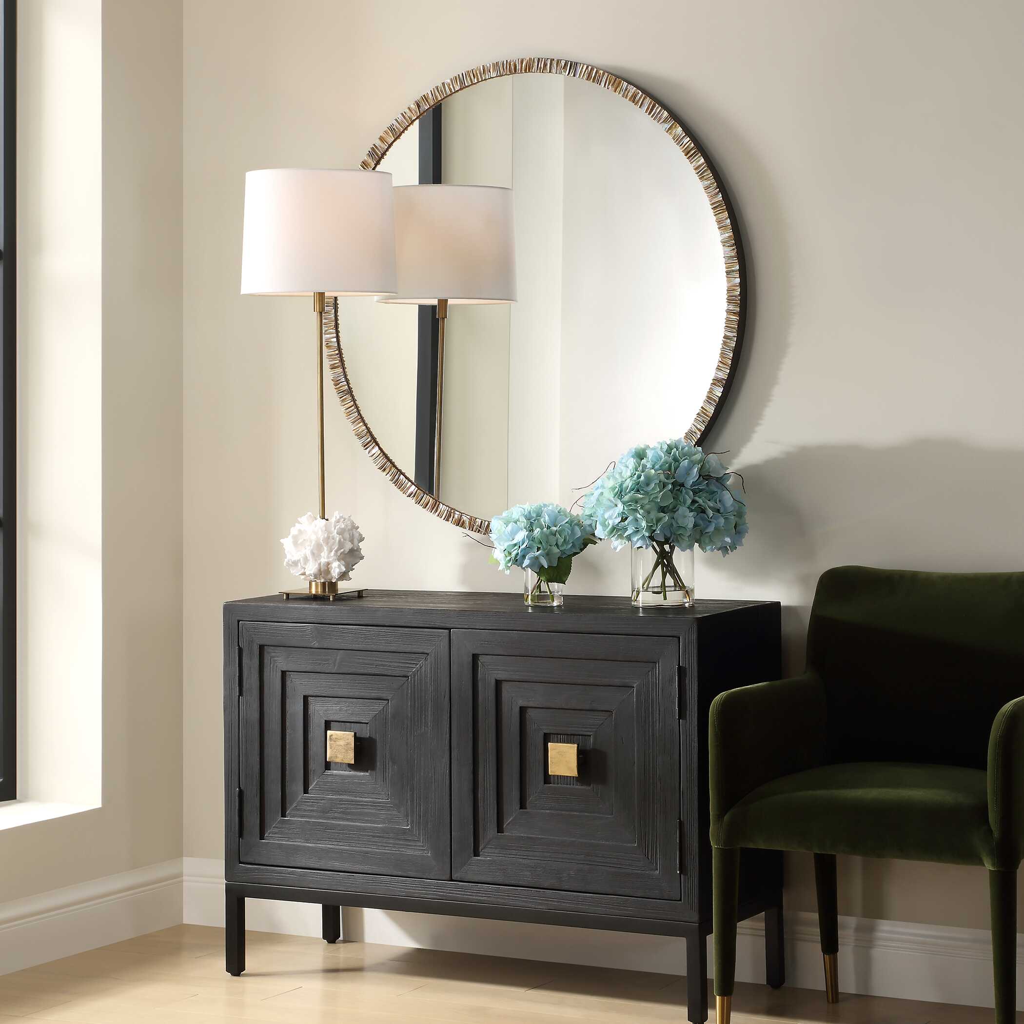 Odeon Shell Inlay Round Mirror, by Uttermost, 40.25" width x 40.25" height x 1.75" depth View 4