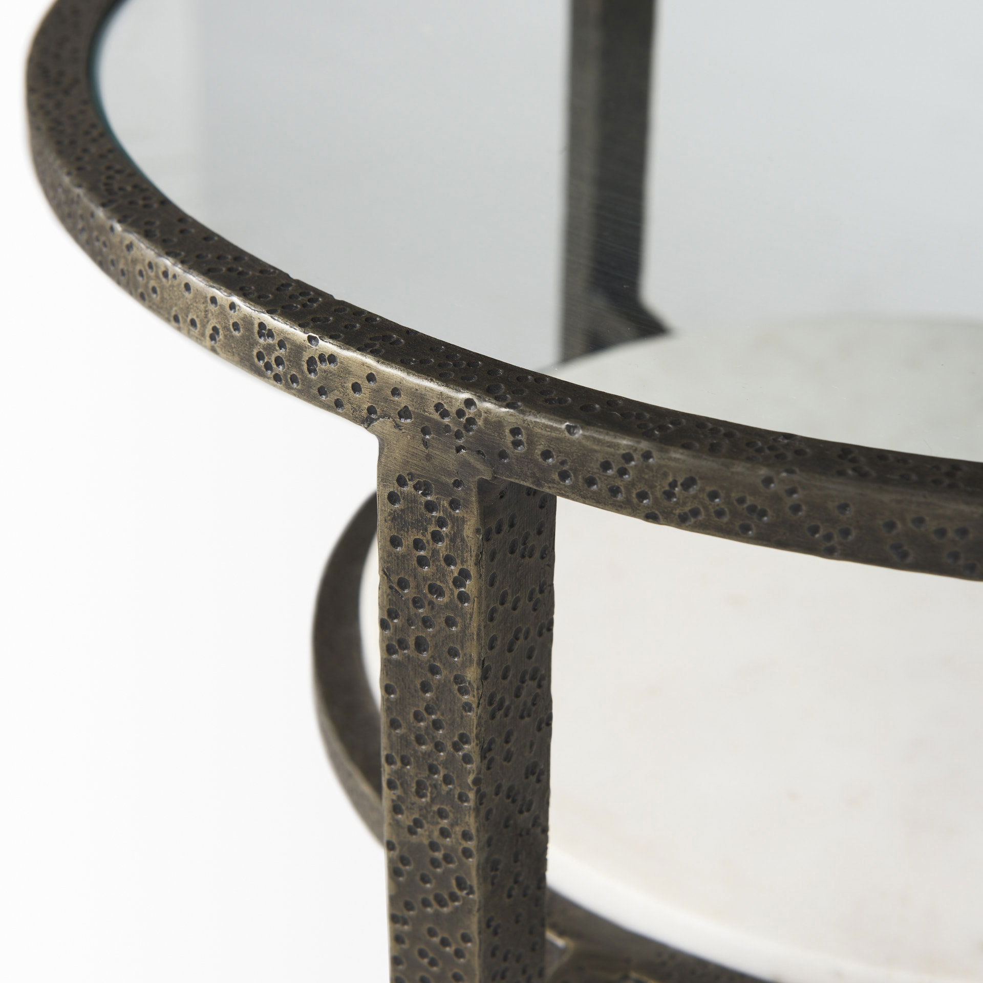 Felicity 15.8L X 15.8W X 22.5H Glass Top with White Marble Shelf and Antique Gold Base End/Side Table large image 