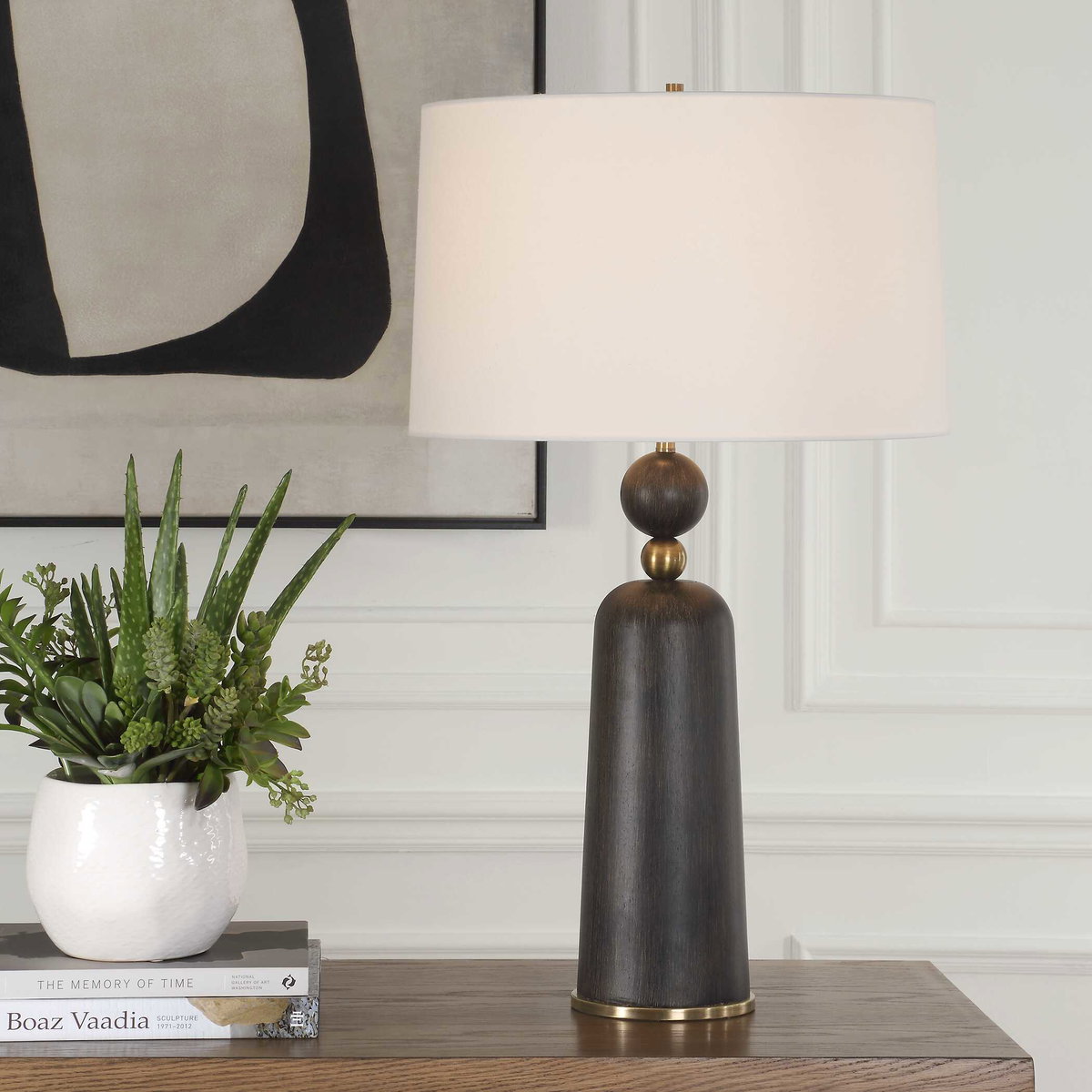McQuinn Dark Walnut Table Lamp, by Uttermost, 1'6" width x 2'6.5" height x 1'6" depth View 2
