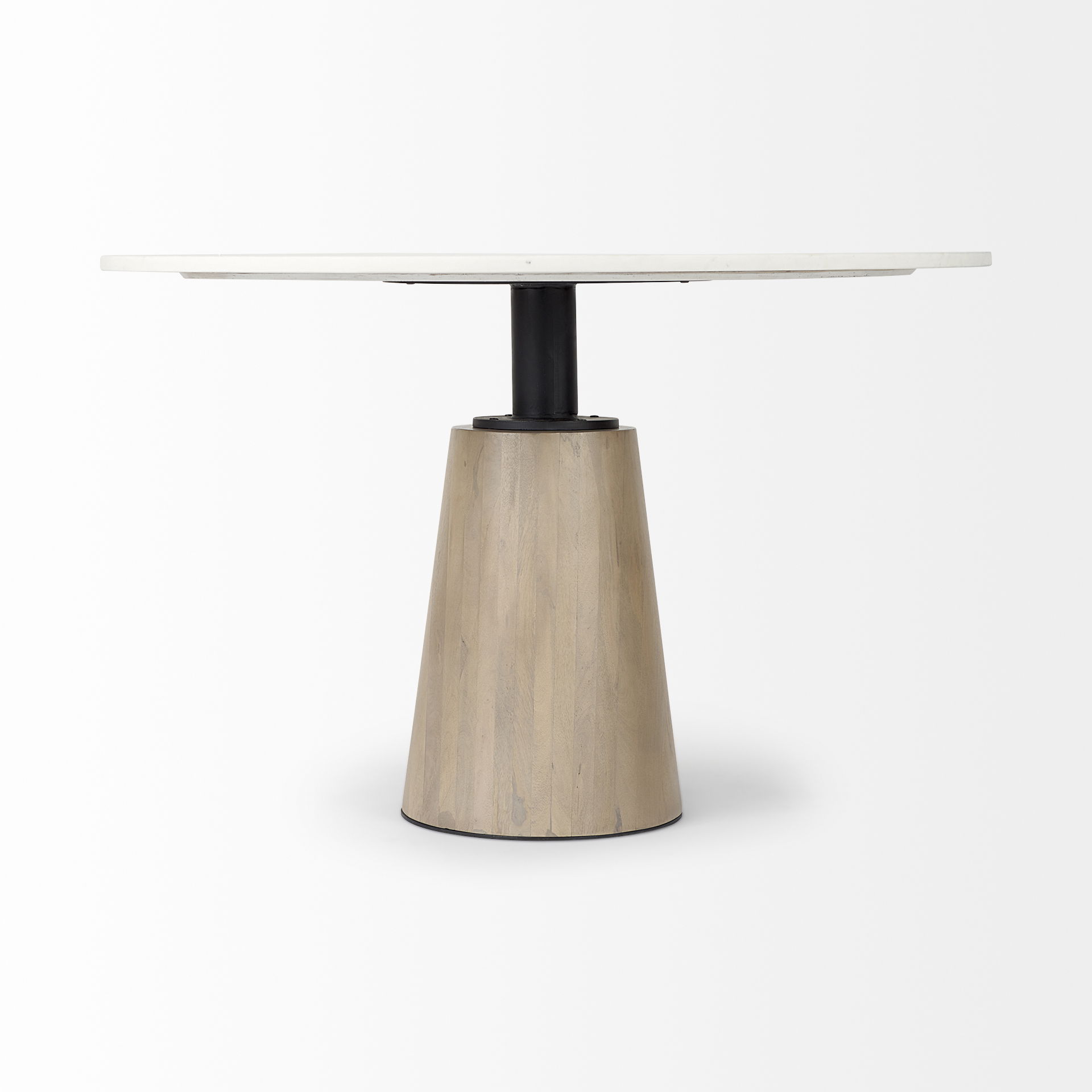 Maxwell 48L x 48W x 30H White Marble Round Top with Black Metal and Wood Pedestal Base Dining Table large image 