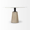 Maxwell 48L x 48W x 30H White Marble Round Top with Black Metal and Wood Pedestal Base Dining Table thumbnail 3