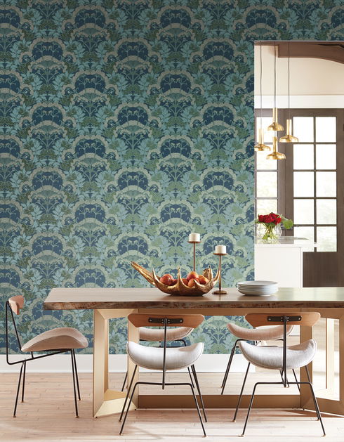 Yarrow Nouveau Blue & Green Wallpaper