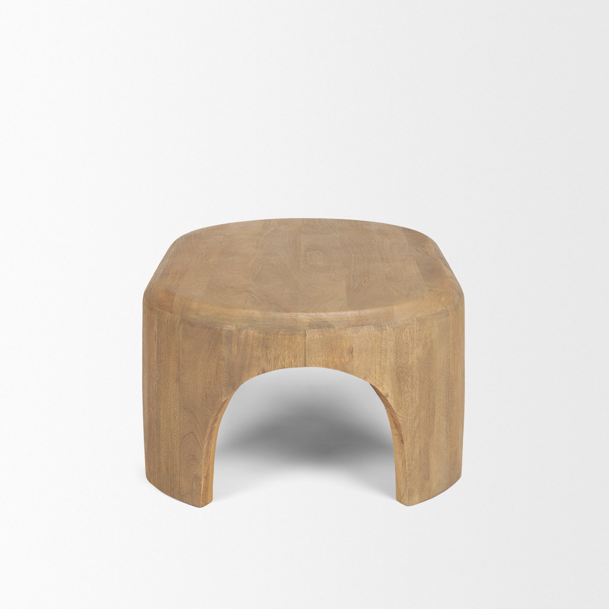 Shima Oval Light Brown Wood with Arched Legs Coffee Table, by Mercana, 48" length x 28" width x 16" height View 6