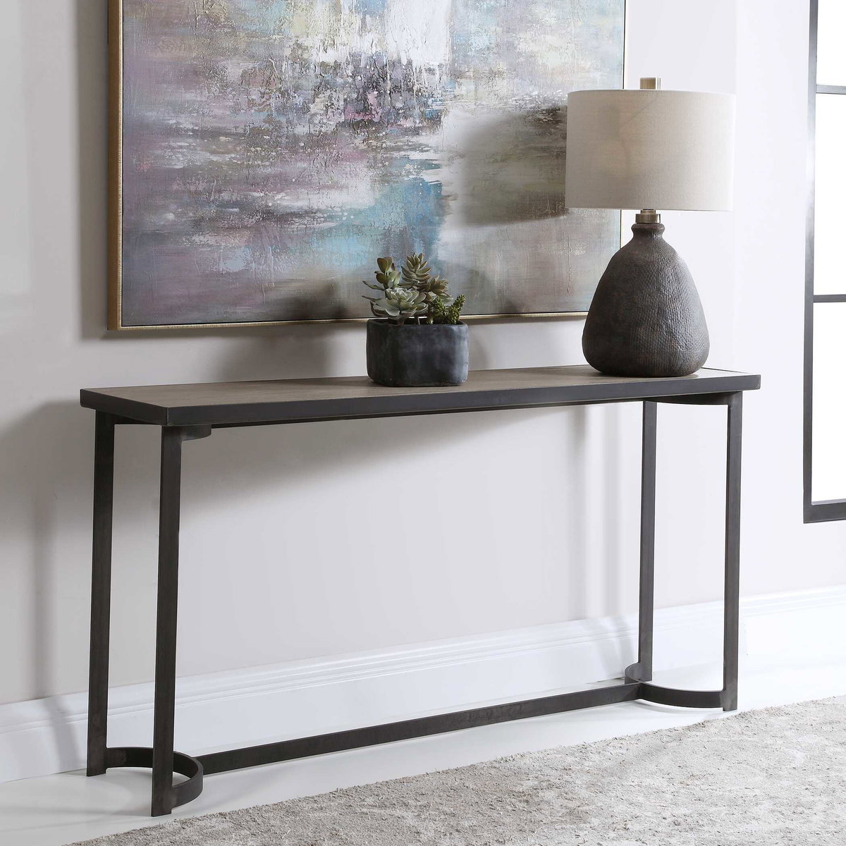 Basuto Steel Console Table, by Uttermost, 62" width x 31.9" height x 15.9" depth View 4