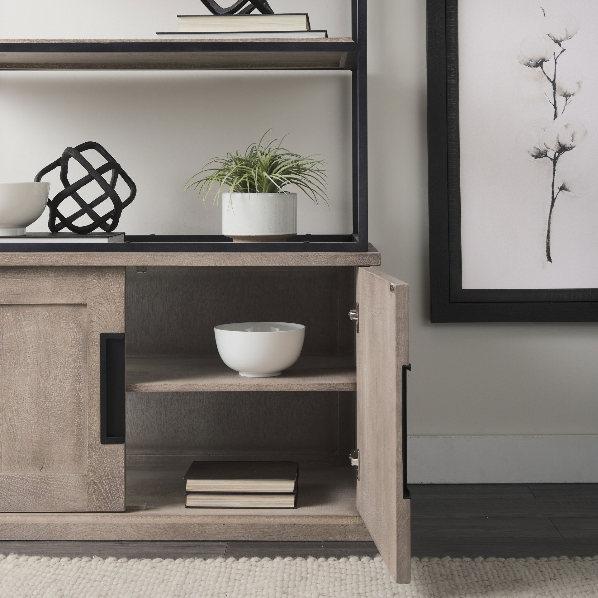Braxton II Light Brown Wood and Iron Three Shelf Shelving Unit 41.5L x 18.5W x 9 large image 
