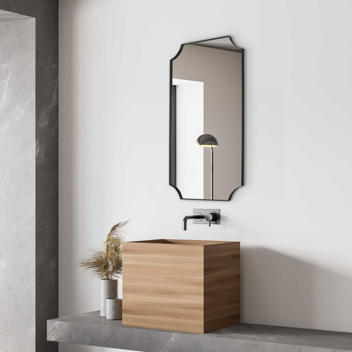 Lennox Black Scalloped Corner Mirror, by Uttermost, 22.12" width x 40.12" height x 1.25" depth View 2