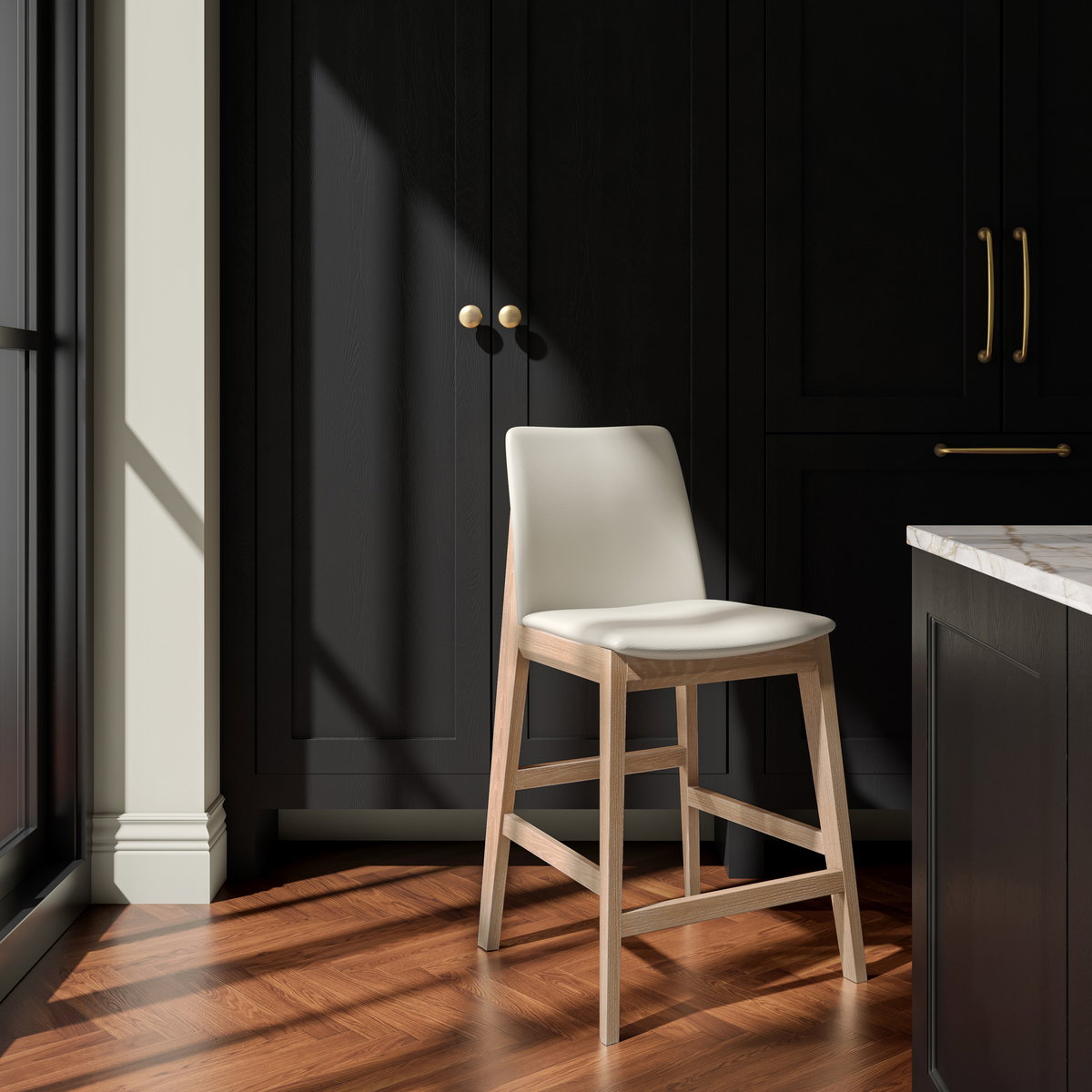 Deco Oak Counter Stool White Pvc, Counter & Bar Stool by Moe's Home, 21.7" width x 38.9" height x 20.8" depth View 6