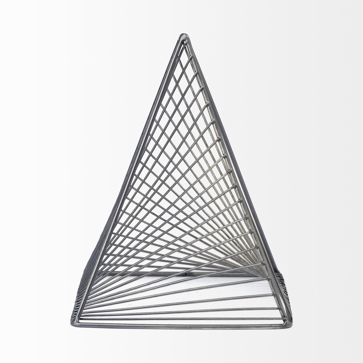 Risley 8L x 8W Gray Metal Triangular Decorative Object, by Mercana, 8.07" length x 8.07" width x 10.63" height View 3