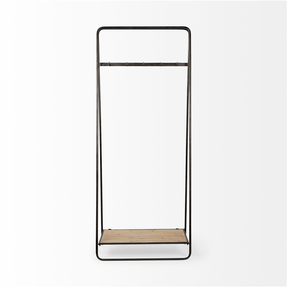 Carell 31L x 18W Black Metal And Wood Shelf Hall Tree, Entry & Hallway by Mercana, 31.1" length x 18.11" width x 77.17" height View 3