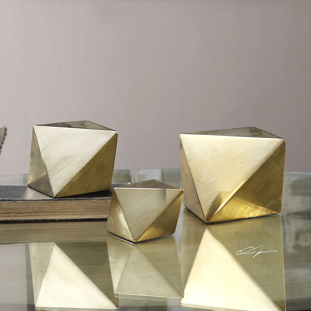 Rhombus Champagne Accents Set/3, Tabletop Decor by Uttermost, 8.25" width x 5" height x 4.25" depth View 2