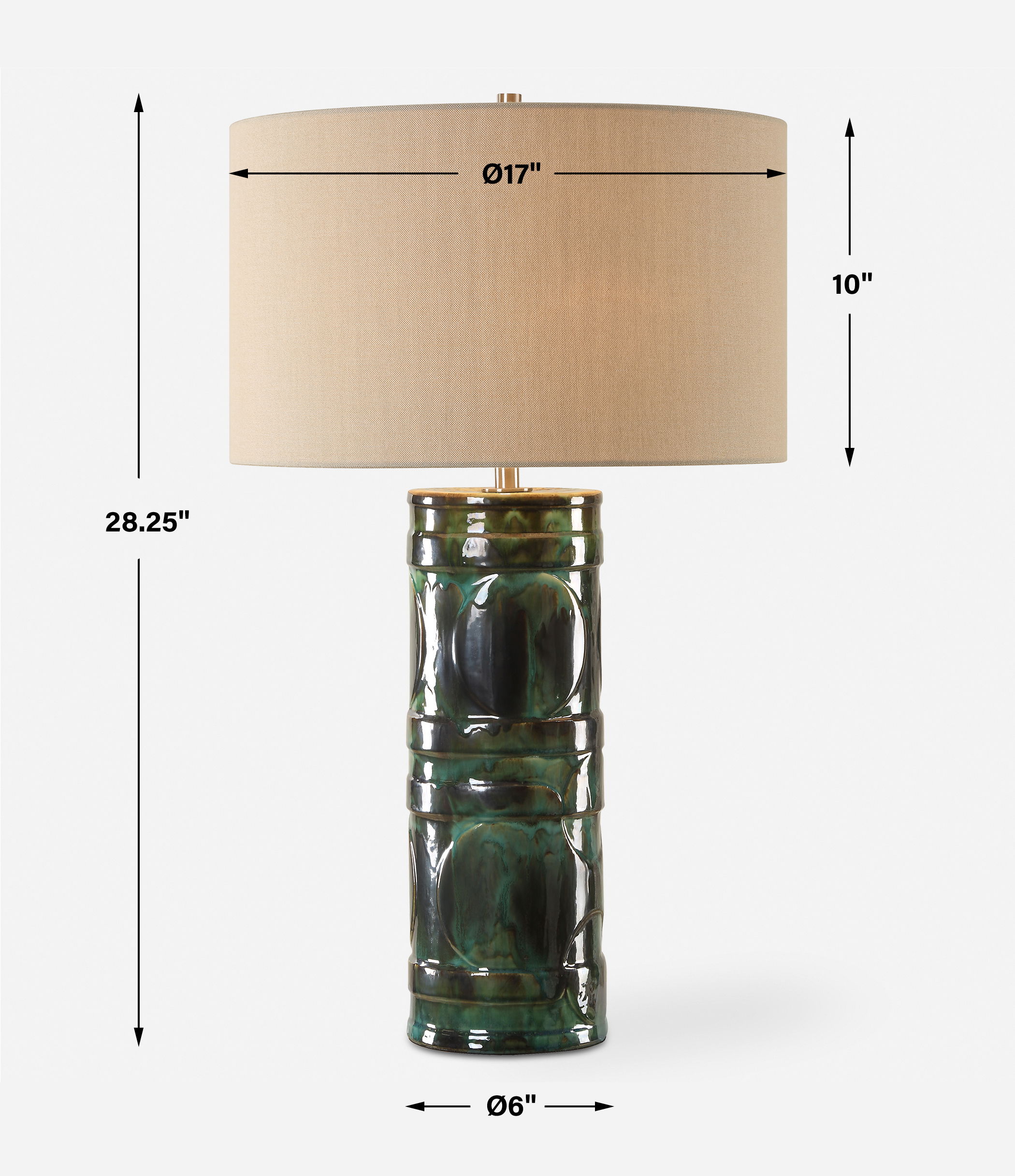 Loch Green Glaze Table Lamp, by Uttermost, 17" width x 28.25" height x 17" depth View 3