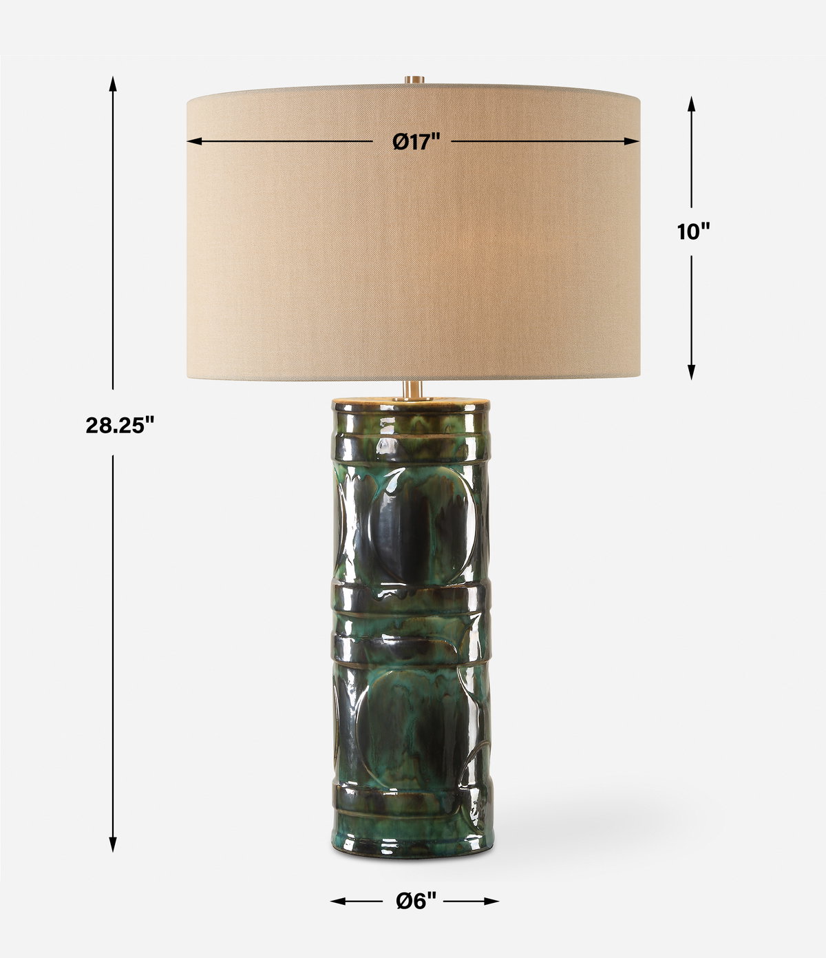 Loch Green Glaze Table Lamp, by Uttermost, 17" width x 28.25" height x 17" depth View 3