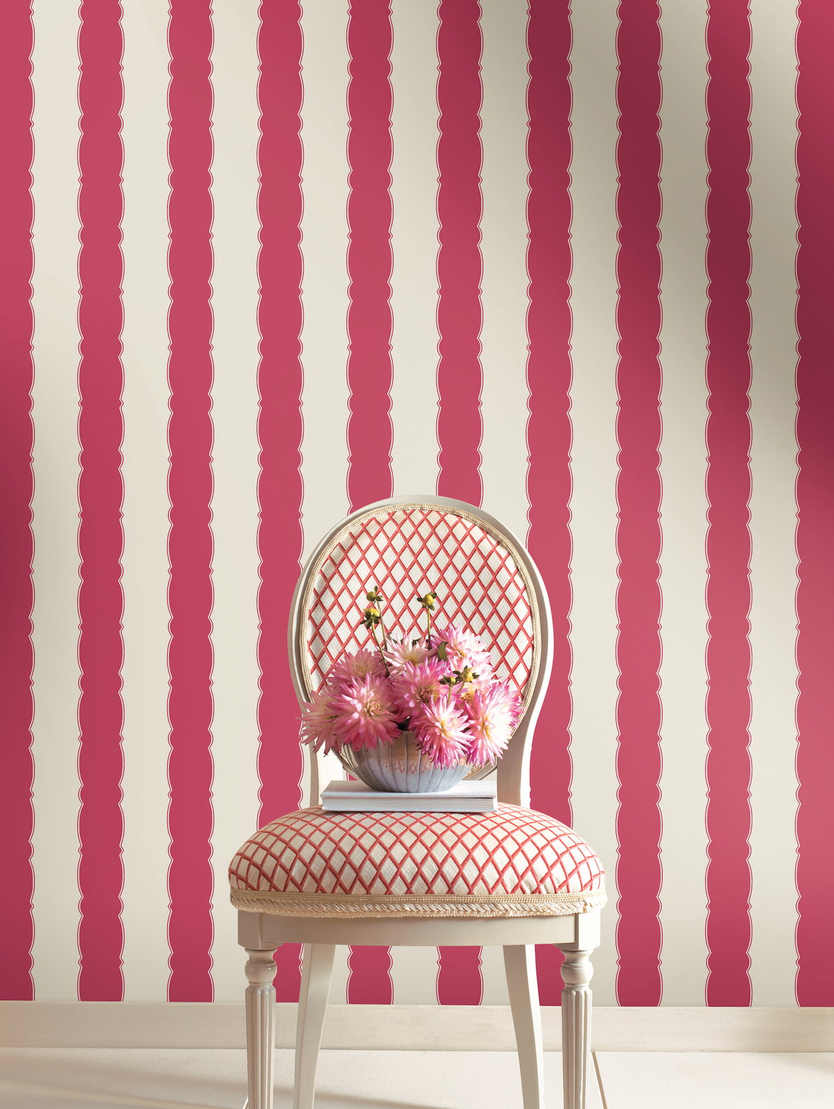 Scalloped Stripe Red Wallpaper, by York Wall, 27' length x 2'3" width x 0.02" depth View 3