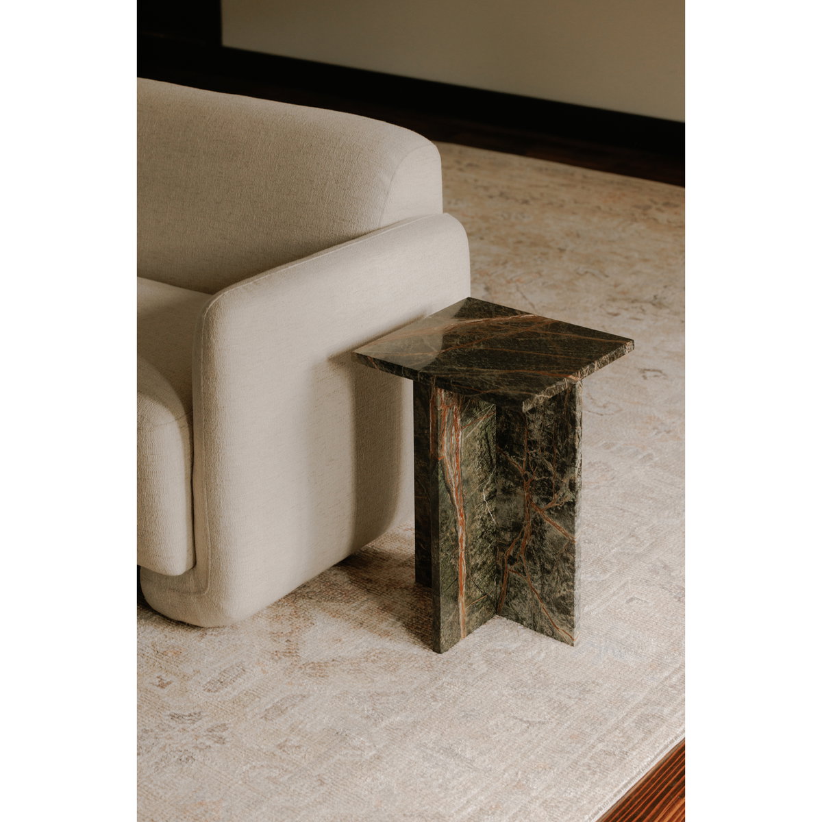 Blair Accent Table Rainforest Green Marble, Side & End Table by Moe's Home, 14" width x 20" height x 14" depth View 7