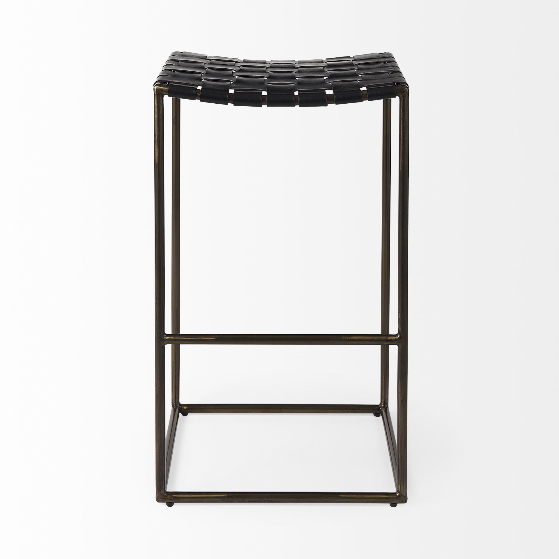 Clarissa 18.0L x 16.0W x 30.25H Black Woven Leather Seat with Gold Frame Bar Stool, Counter & Bar Stool by Mercana, 18" length x 16" width x 30" height View 4