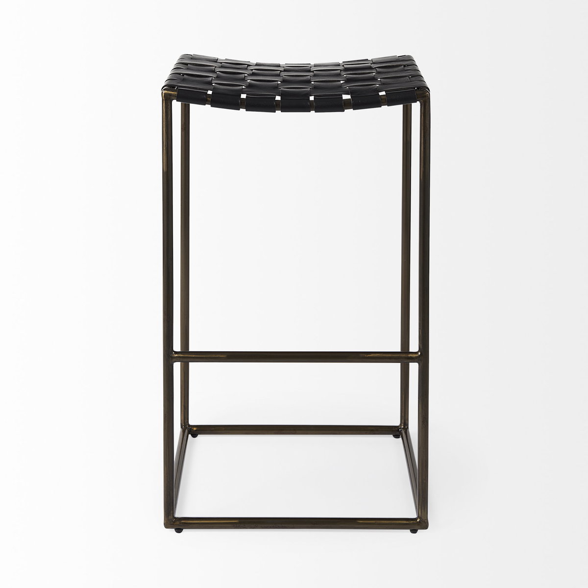 Clarissa Backless 30.25in Seat Bar Stool | Black Leather with Gold Metal, Counter & Bar Stool by Mercana, 18" length x 16" width x 30" height View 4