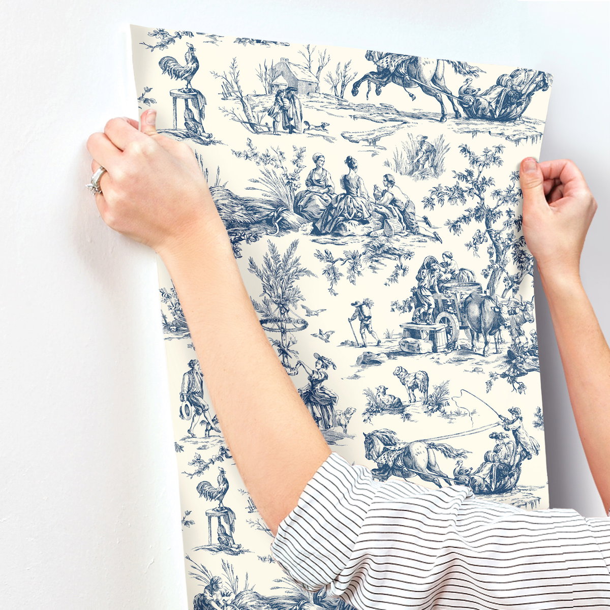 Seasons Toile Navy Wallpaper, by York Wall, 27' length x 2'3" width x 0.02" depth View 7