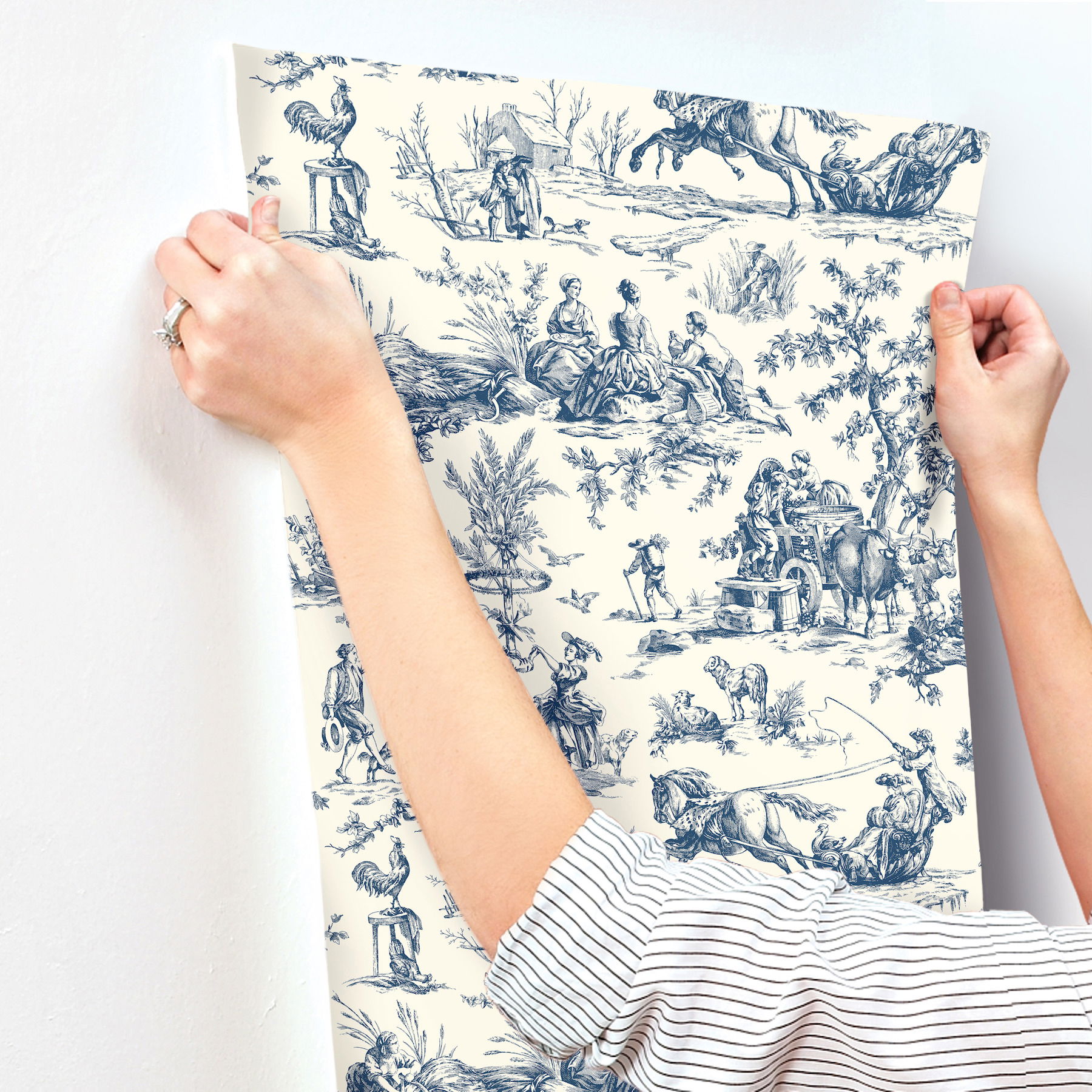 Seasons Toile Navy Wallpaper large image 