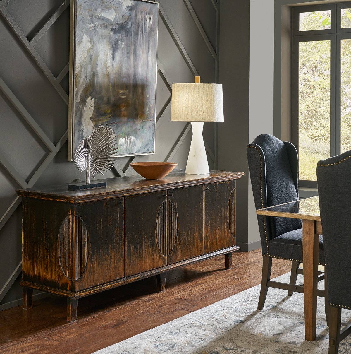 Black High Back Dining Chair, by Sarreid, 2'2" length x 1'9" width x 3'10" height View 15