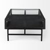 Arelius 49.5'L Rectangular Glass-Top Black-Brown Wood with Black Metal Base Display Coffee Table, by Mercana, 49.5" length x 28" width x 15" height thumbnail 3