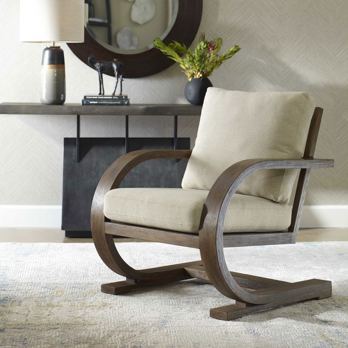 Bedrich Wooden Accent Chair, by Uttermost, 30" width x 34" height x 30.75" depth View 2