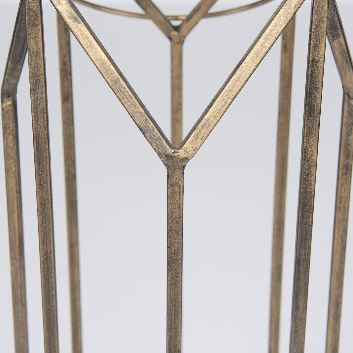 Ivy Small Gold Metal Geometric Cage Candle Holder Lantern, Lighting by Mercana, 8.27" length x 8.27" width x 29.72" height View 10