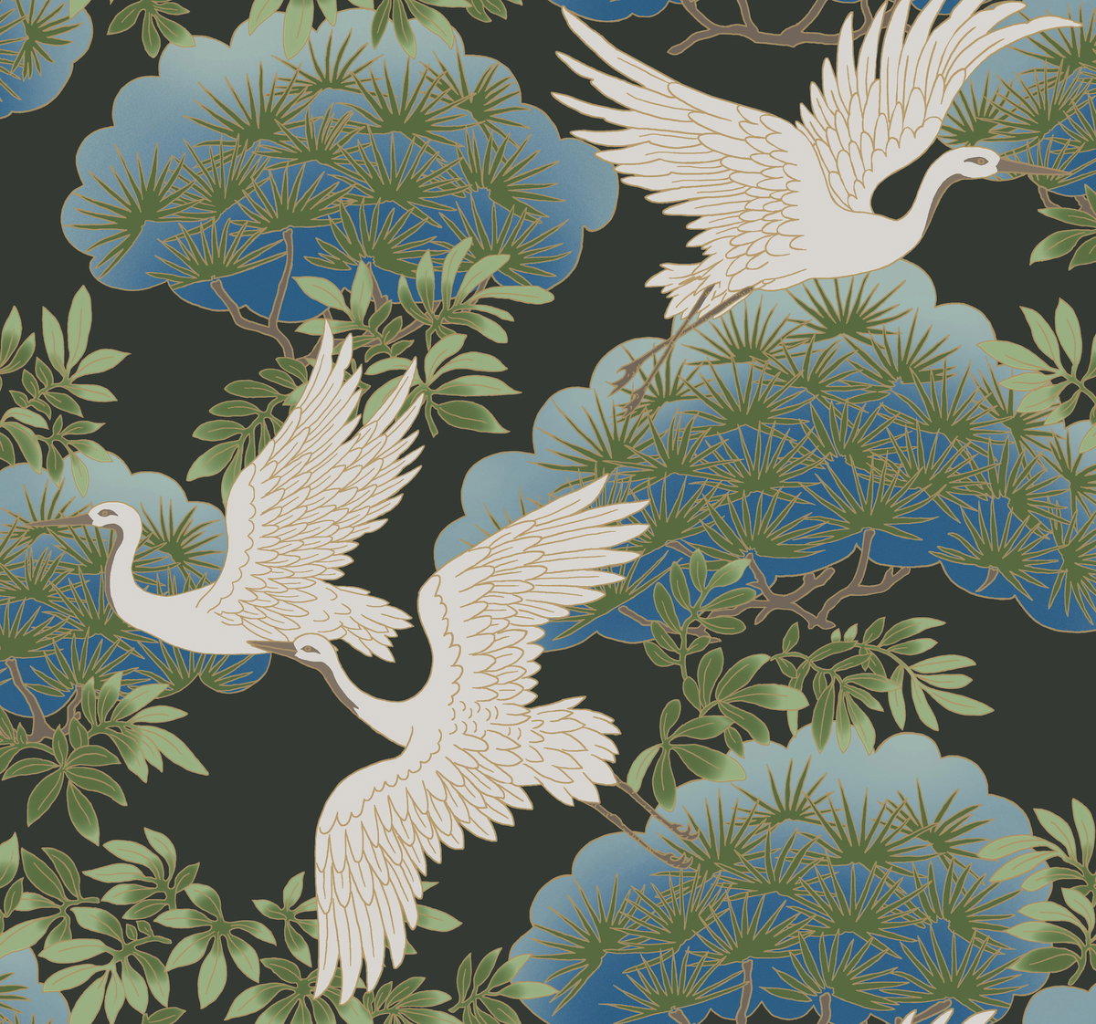 Sprig & Heron Black Wallpaper, by York Wall, 27' length x 2'3" width x 0.02" depth View 2