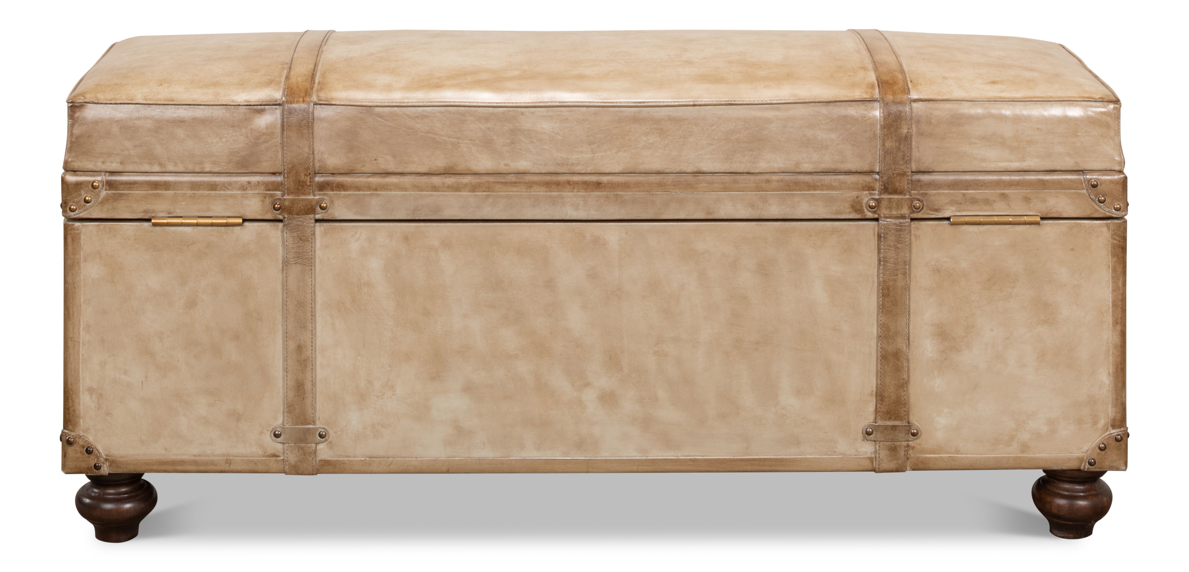 Leather Trunk/Bench, Pearl Leather, Seating by Sarreid, 48" length x 16" width x 20" height View 3