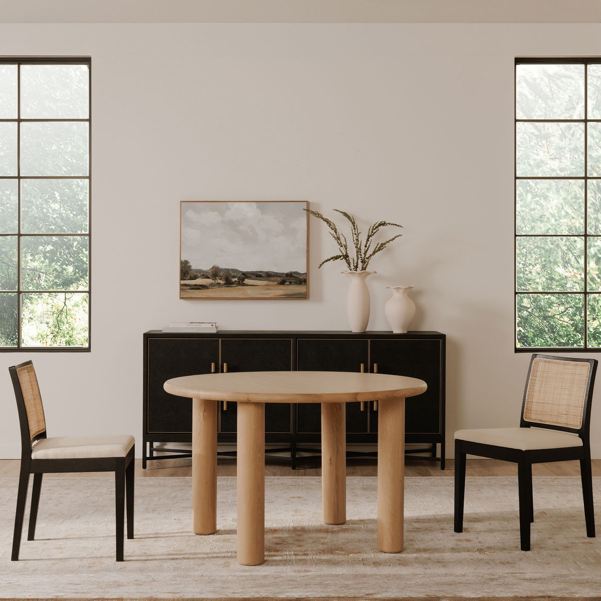 Milo Round Dining Table Oak, by Moe's Home, 48" width x 29.5" height x 48" depth View 7