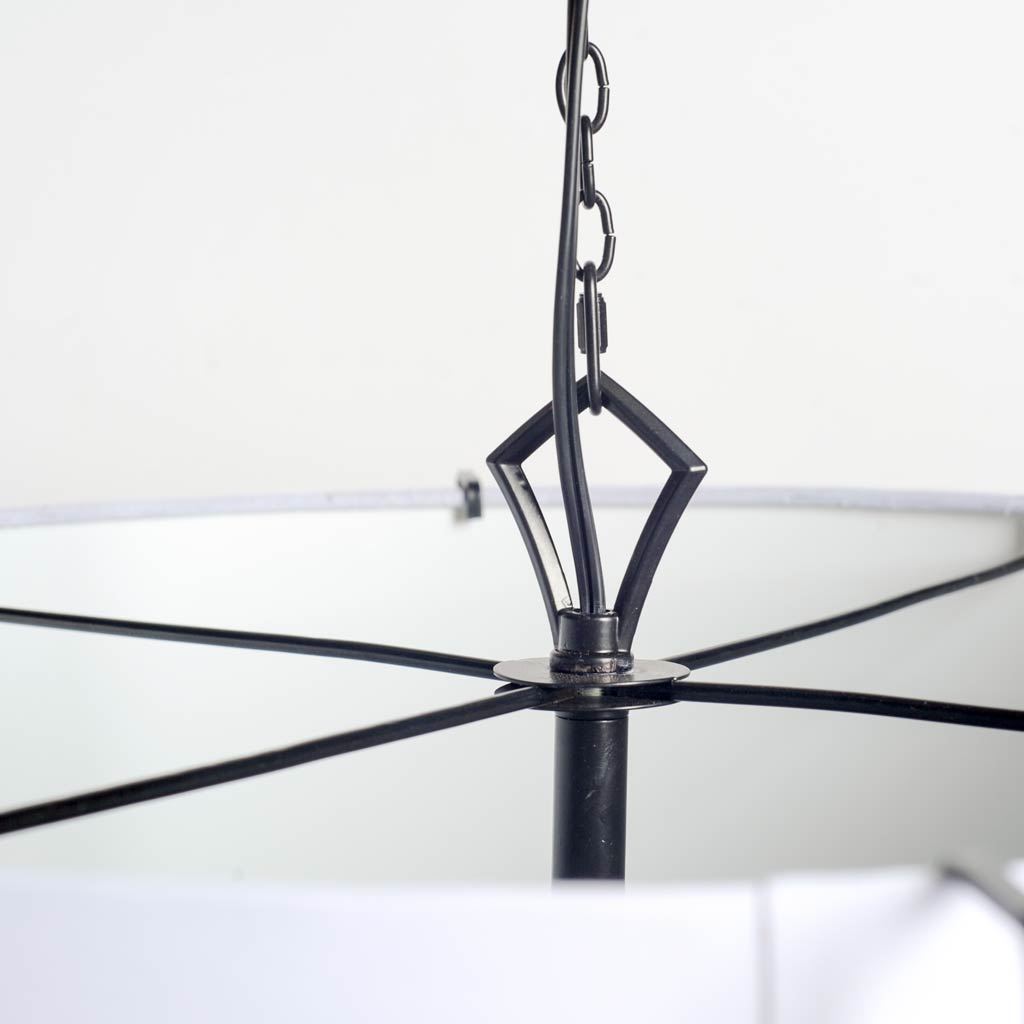 Brasseur I (26'x15') Charcoal Black Metal Fish Scale Three Bulb Chandelier, by Mercana, 26" length x 26" width x 15" height View 4