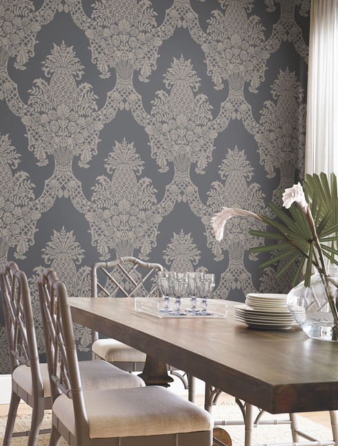 Pineapple Plantation Grey Wallpaper