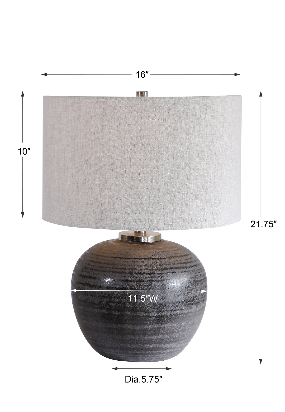 Mikkel Charcoal Table Lamp, by Uttermost, 16" width x 21.75" height x 16" depth View 3