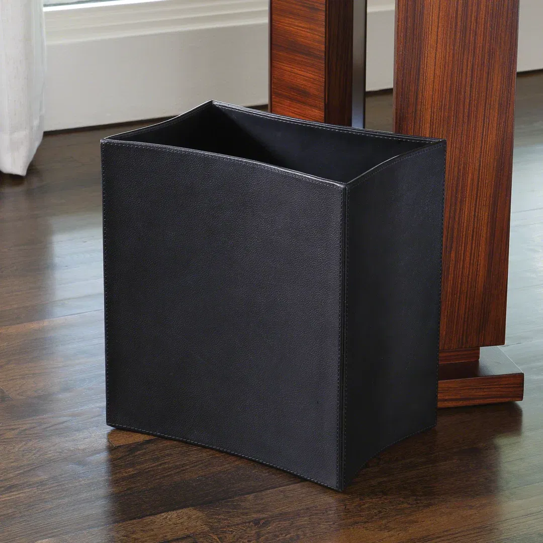 Folded Leather Wastebasket large image 