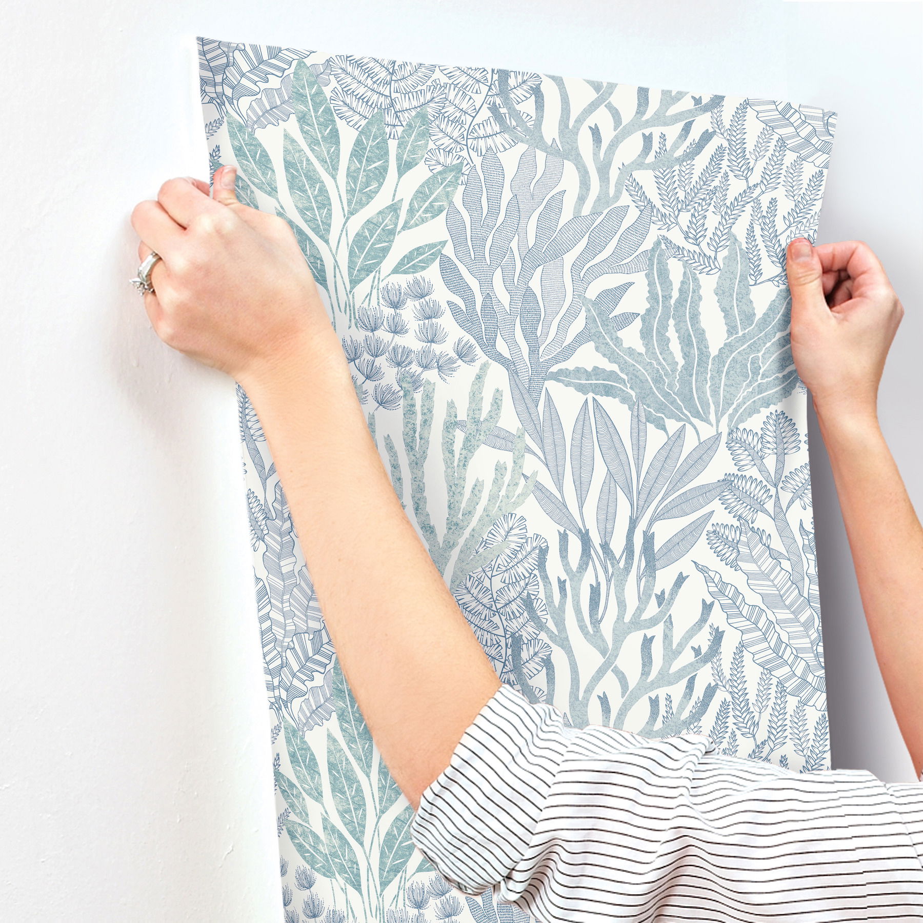 Coral Leaves Blue & Aqua Wallpaper, by York Wall, 27' length x 2'3" width x 0.02" depth View 6