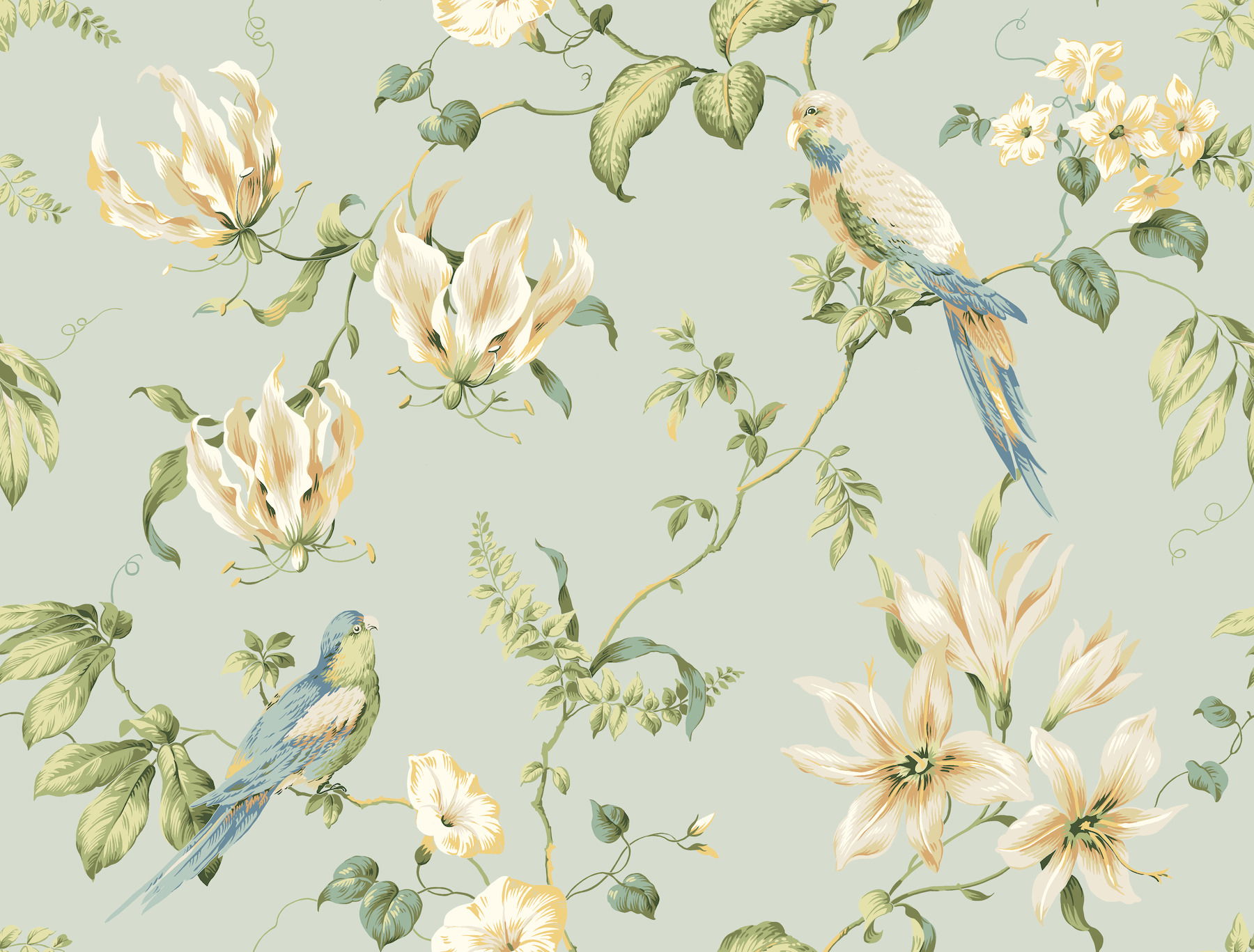 Background Tropical Floral Light Blue Wallpaper, by York Wall, 27' length x 2'3" width x 0.02" depth View 1